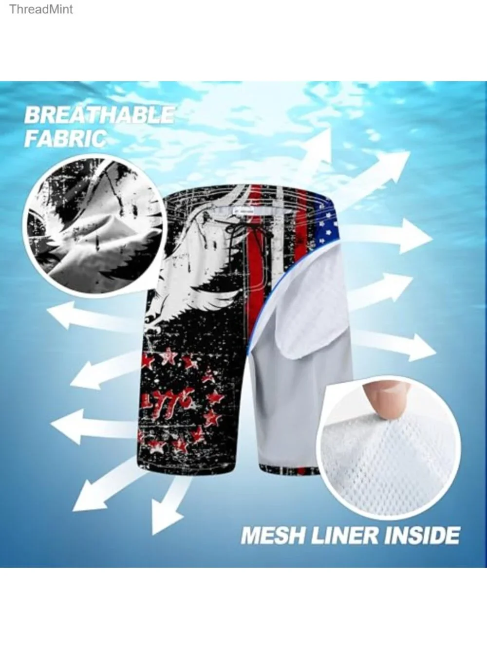 Men's Quick Dry Board Shorts with Mesh Lining, UPF 50+ Swim Trunks with Pockets